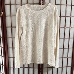 Cream Lace Textured Long Sleeve Top PTP. 23 inches